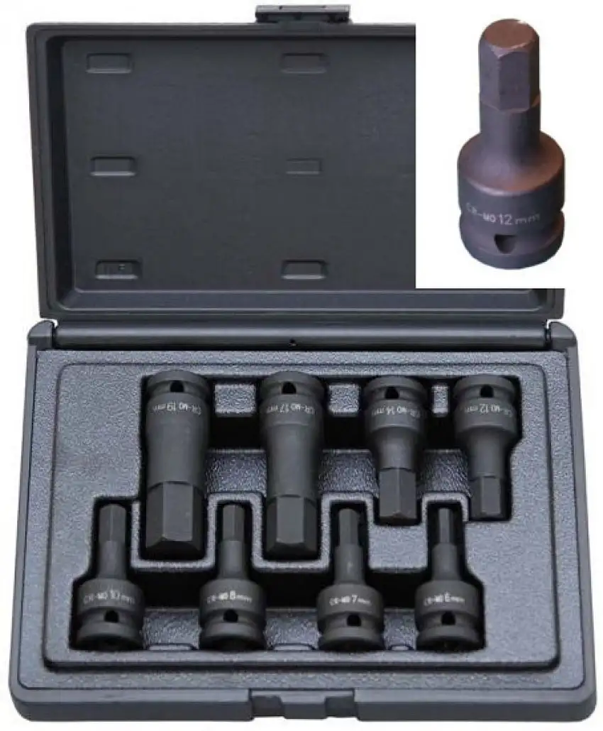 DELTACH COFFRET DE DOUILLES à CHOCS 1/2" HEX H6-H19 8 PIèCES