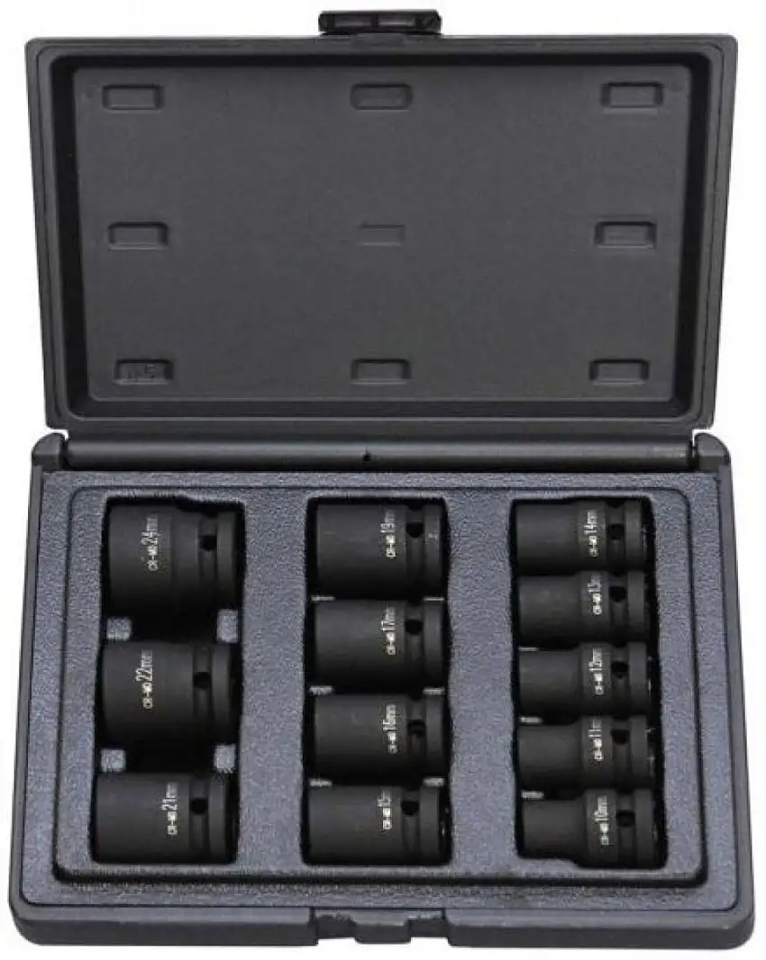 DELTACH COFFRET DE DOUILLES à CHOCS 1/2" HEXAGONAL COURT 12 PIèCES 10-24MM