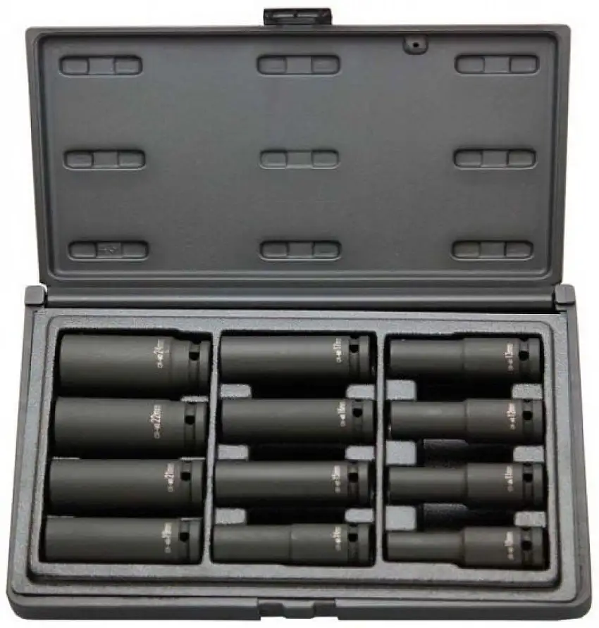 DELTACH COFFRET DE DOUILLES à CHOCS 1/2" HEXAGONALES LONGUES 10-24MM 12 PIèCES