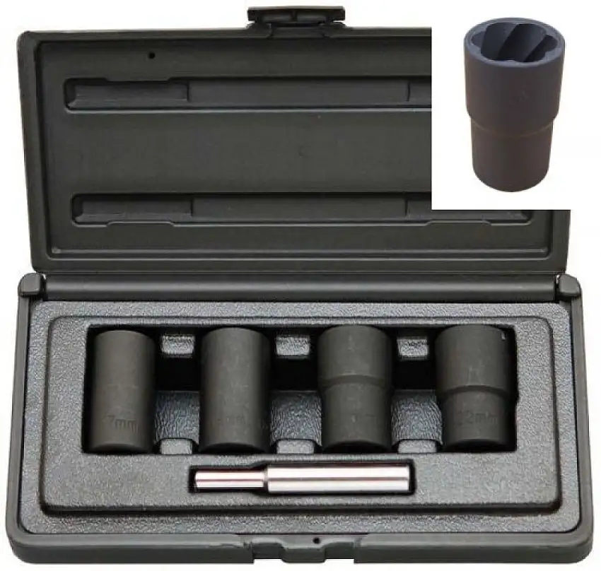 DELTACH COFFRET DOUILLES SPIRALES 1/2" 17-22MM 4 PIèCES POUR BOULONS ENDOMMAGéS
