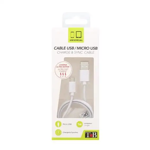 Câble micro USB / USB blanc 1M