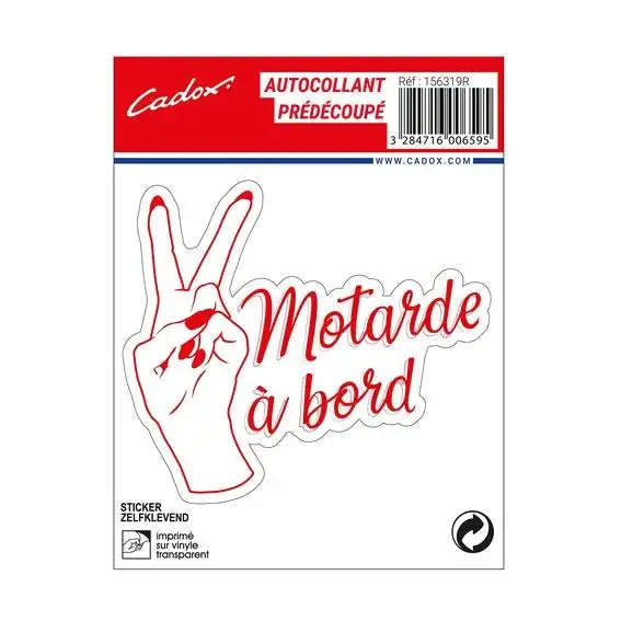 STICKER MOTARDE A BORD ROUGE - 156319R - CADOX