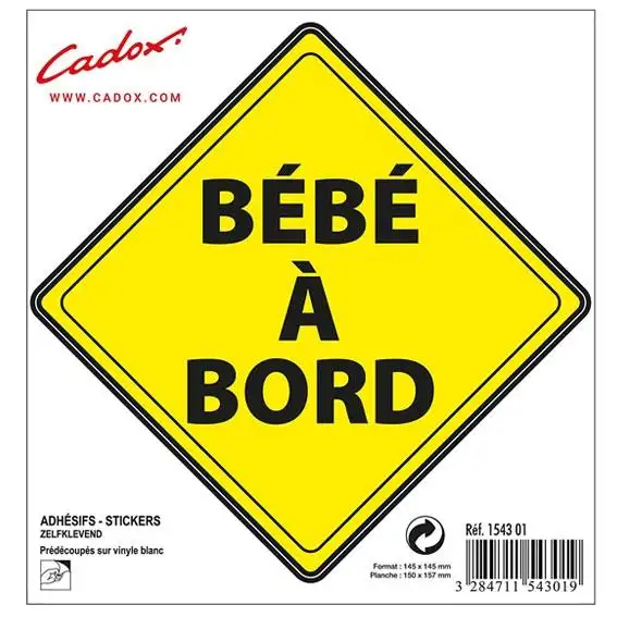 ADHESIF LOSANGE JAUNE "BEBE A BORD" - 154301 - CADOX