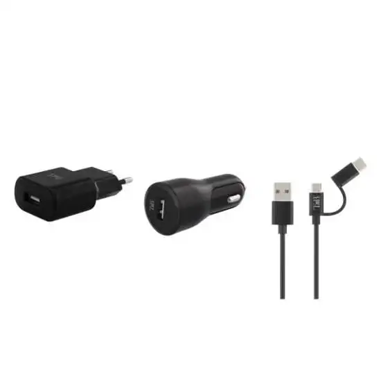 1 pack recharge USB chargeur mural + chargeur voiture + câble 2 en 1 12W T'nb