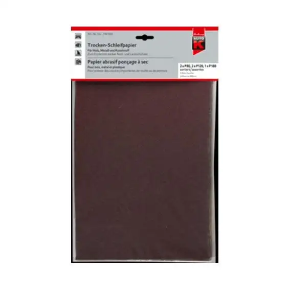 PAPIER ABRASIF SEC Assortiment 5 PIECES - 746020 - AUTOK