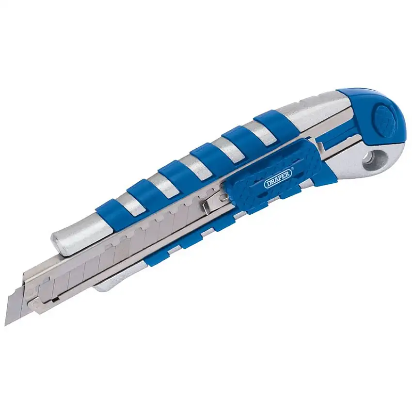 CUTTER DRAPER 9MM AVEC POIGNéE SOUPLE ET BOîTIER MéTALLIQUE