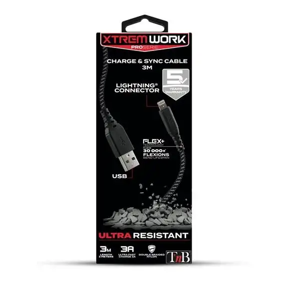 XTREM WORK CABLE USB 2.0/LIGHTNING 3M - CBLXTREM3 - TNB