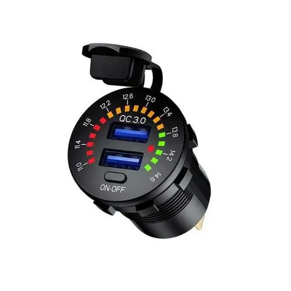 Chargeur intégré USB QC3.0 + USB 6A avec voltmètre