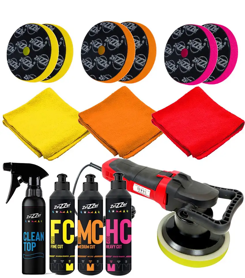 ENSEMBLE COMPLET DE POLISH ZVIZZER AVEC POLISSEUSE EXCENTRIQUE CARPOINT 600W