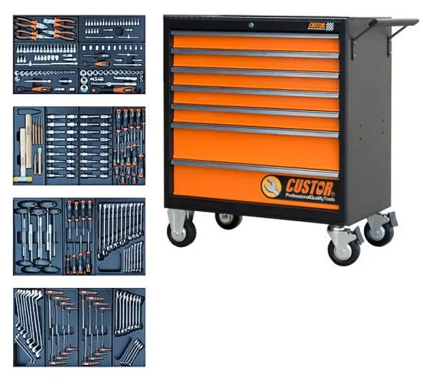 CHARIOT à OUTILS CUSTOR KING SIZE 4 TIROIRS REMPLIS 17 MODULES
