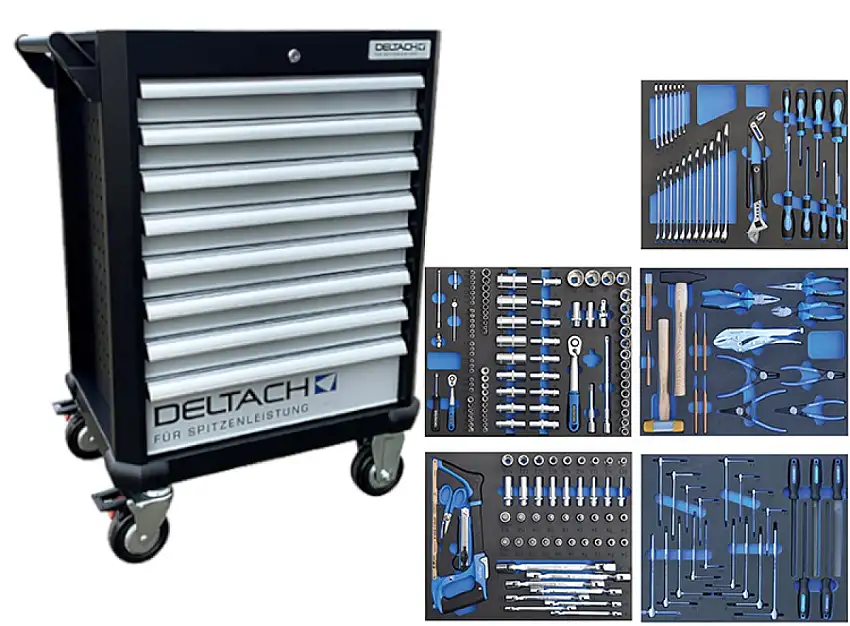 CHARIOT à OUTILS DELTACH D2-COMPACT 5 TIROIRS GARNI DE MOUSSE 214 PIèCES
