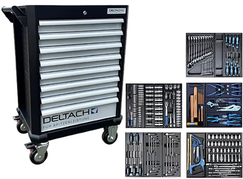 CHARIOT à OUTILS DELTACH D2-COMPACT 5 TIROIRS REMPLI 214 PIèCES