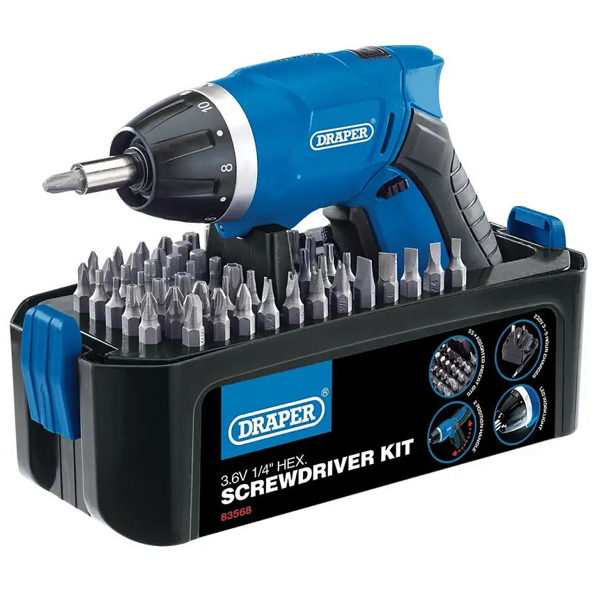 TOURNEVIS SANS FIL DRAPER 3,6V AVEC COFFRET DE 54 EMBOUTS