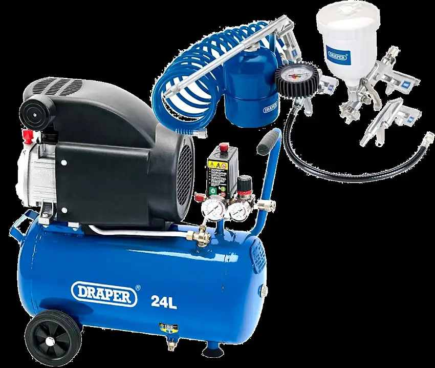 COMPRESSEUR DRAPER 230V 2CV 24L AVEC SET D’ACCESSOIRES 5 PIèCES OFFERT