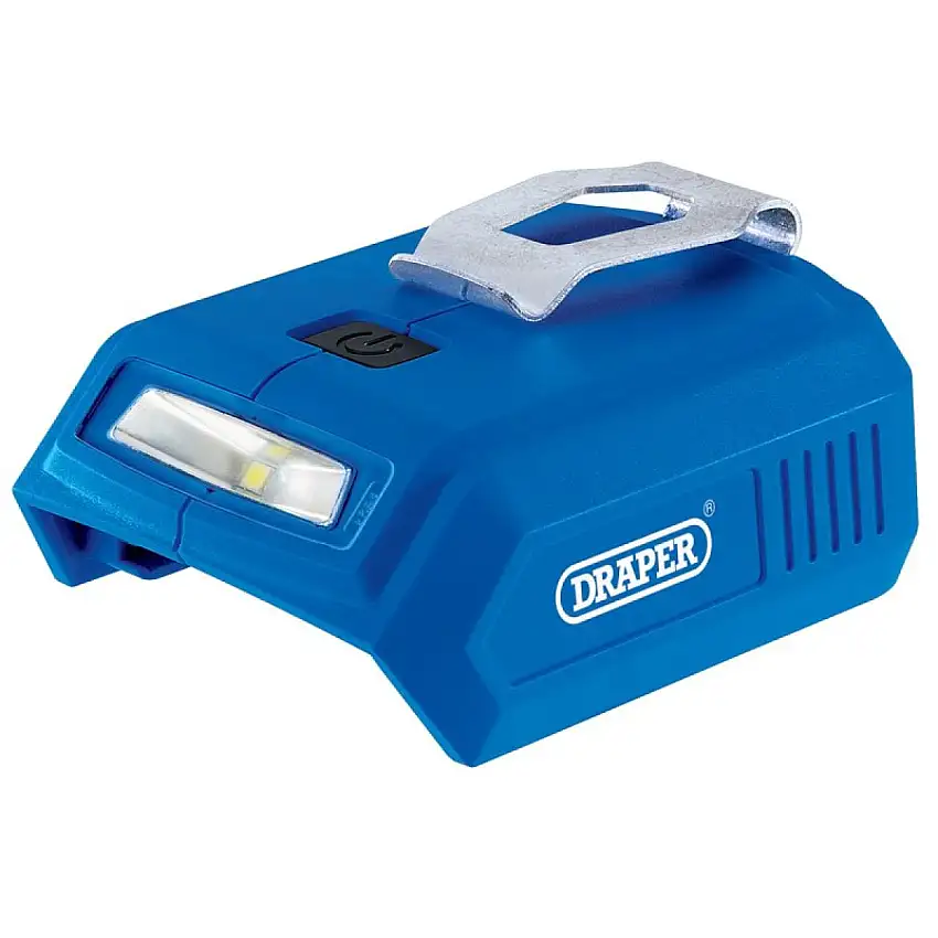 ADAPTATEUR DRAPER D20 20V AVEC 2 PORTS USB ET LAMPE DE TRAVAIL LED
