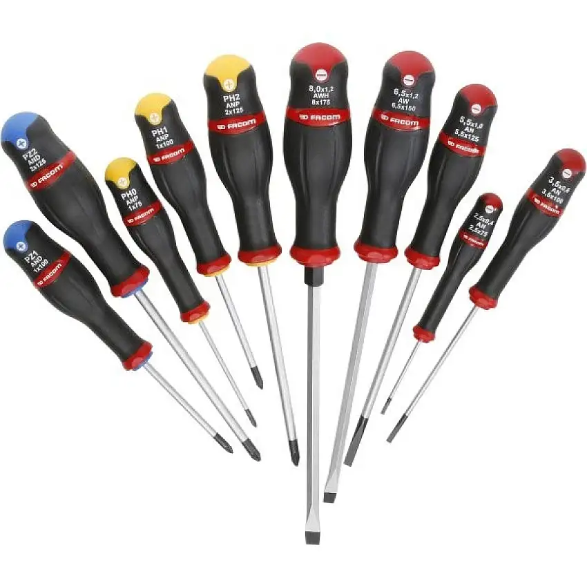 JEU DE TOURNEVIS FACOM PROTWIST 10 PIèCES AVEC POIGNéES SOFT GRIP