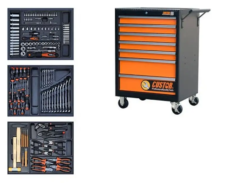 SERVANTE D’ATELIER CUSTOR COMPACTE 3 TIROIRS REMPLIE 11 MODULES