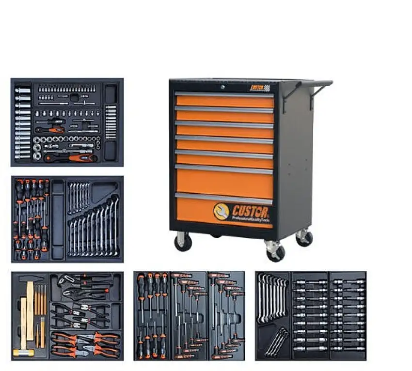 CHARIOT à OUTILS CUSTOR COMPACT 5 TIROIRS REMPLI 17 MODULES