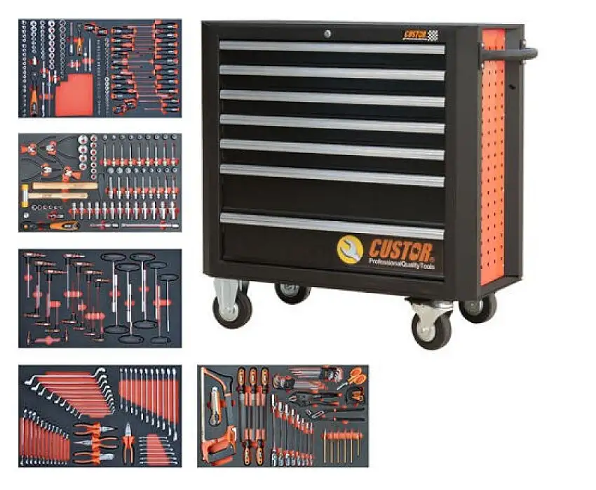 CHARIOT à OUTILS CUSTOR KING SIZE DELUXE 5 TIROIRS GARNIS DE MOUSSE 27 MODULES