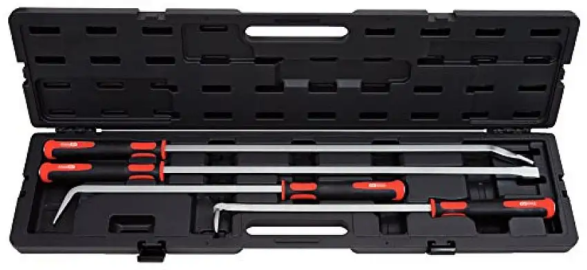 KS-TOOLS SET DE 4 LEVIERS ET PIEDS-DE-BICHE AVEC LAME TREMPéE ET EMBOUT DE FRAPPE