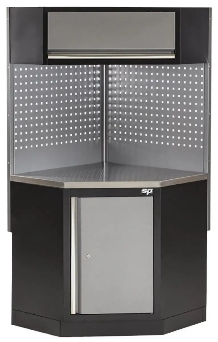 ARMOIRE D’ANGLE SP TOOLS AVEC PLAN DE TRAVAIL EN INOX POUR ATELIER