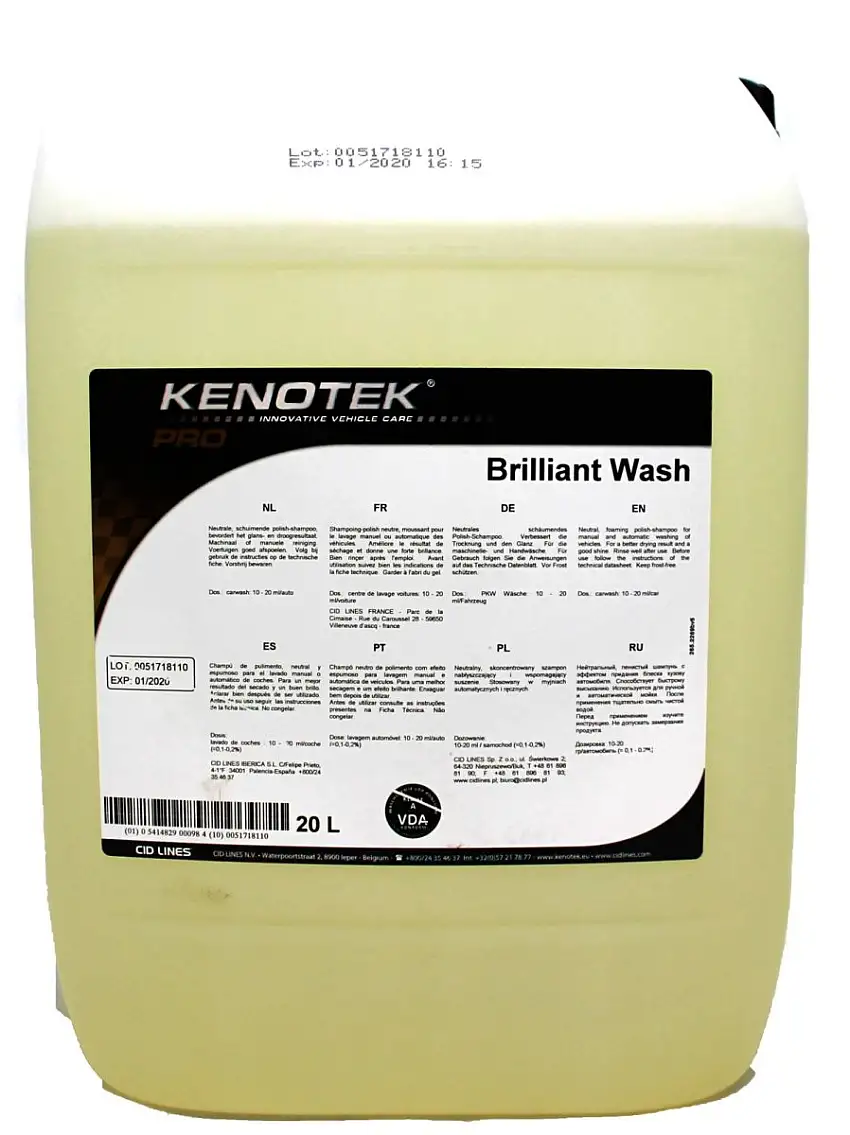 KENOTEK BRILLIANT WASH 20L - SHAMPOING AUTO HAUTE BRILLANCE à EFFET AUTO-SéCHANT