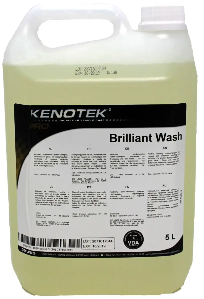 KENOTEK BRILLIANT WASH 5L SHAMPOOING AUTO BRILLANCE INTENSE