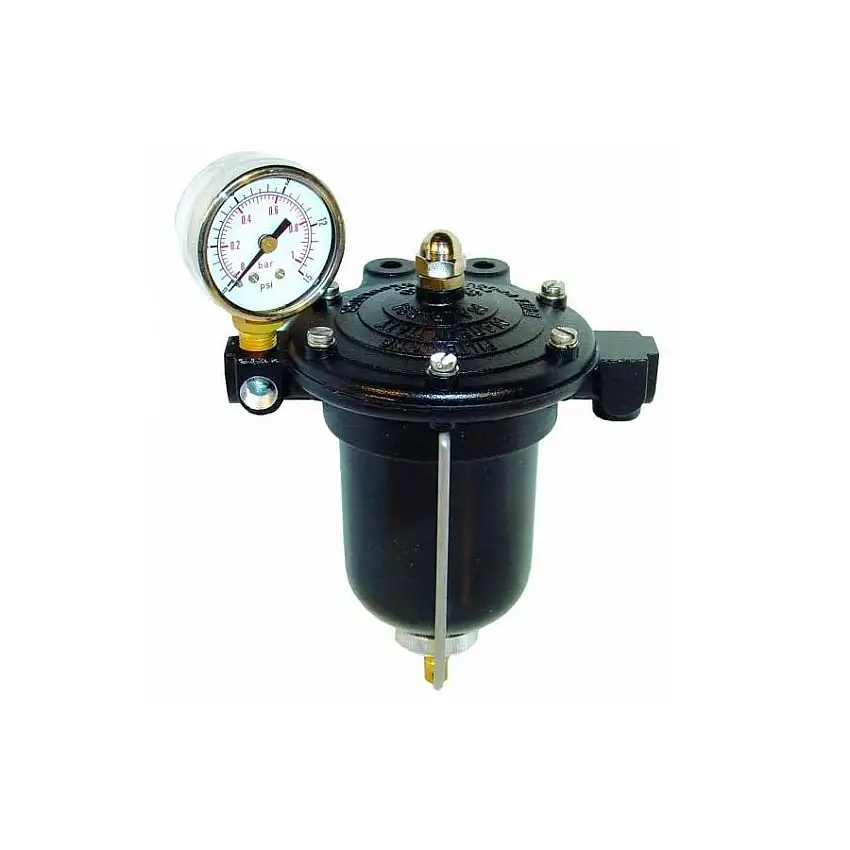 Filtre régulateur de pression d'essence compétition KING Bocal 85 mm 1/8 NPT vissé avec manomètre de 0 à 1 bar