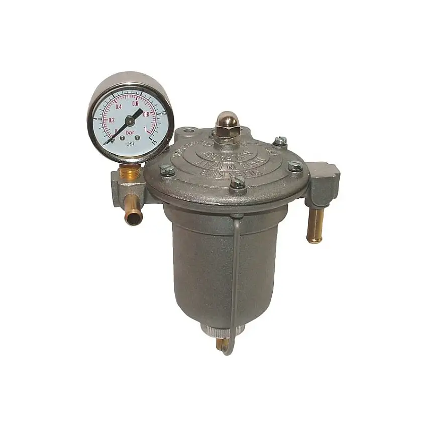 Filtre régulateur de pression d'essence Compétition KING Bocal 85 mm alu vis 8 mm avec manomètre 0 à 1