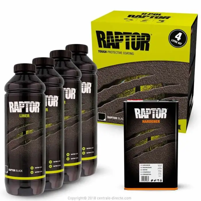 Peinture texturée Raptor noir 3,8L - Kit 4 bouteilles + durcisseur