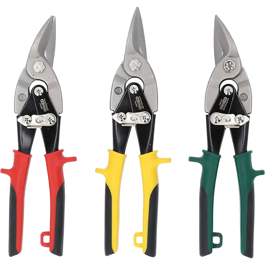 KS-TOOLS JEU DE CISAILLES à TôLE 3 PIèCES AVEC POIGNéE à OUVERTURE AUTOMATIQUE