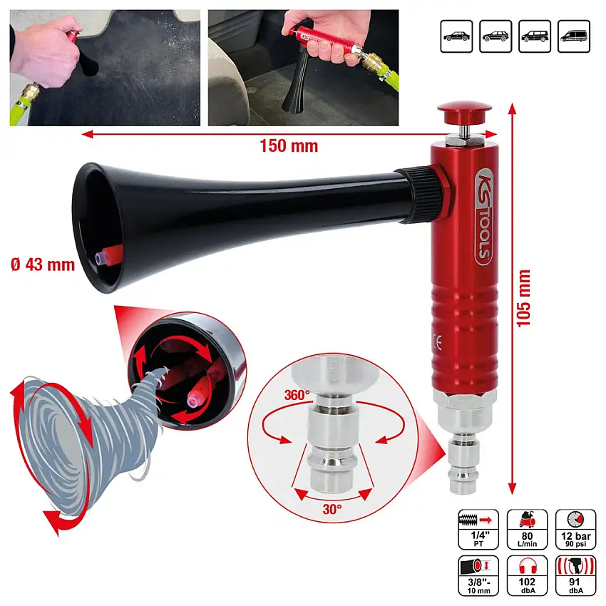 KS-TOOLS TORNADO CLEANING GUN PISTOLET DE NETTOYAGE PNEUMATIQUE