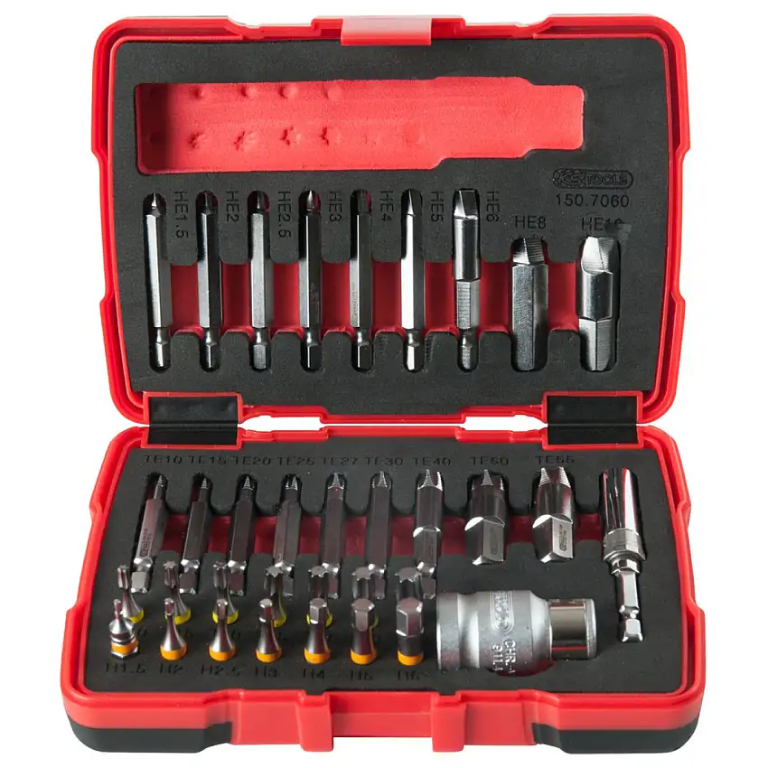 KS-TOOLS COFFRET EXTRACTEUR DE VIS TORX ET à SIX PANS 34 PIèCES AVEC FILETAGE à GAUCHE