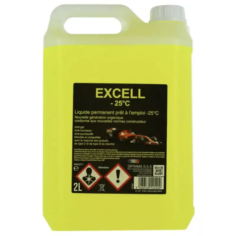 LIQUIDE DE REFROIDISSEMENT DIFRAMA EXCELL -25°C UNIVERSEL JAUNE