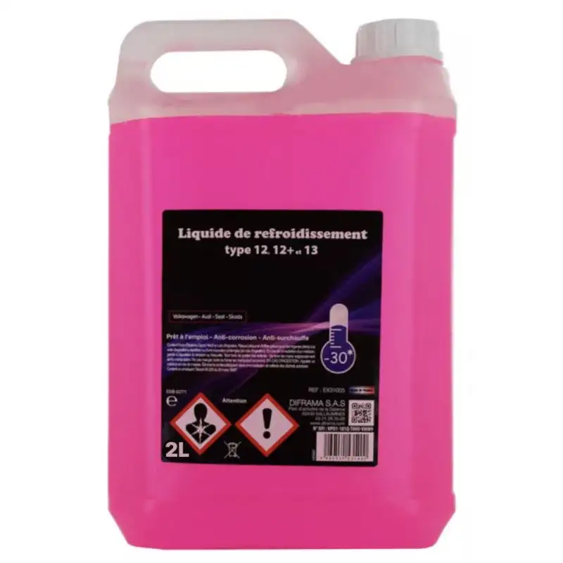 LIQUIDE DE REFROIDISSEMENT DIFRAMA EXCELL -30°C UNIVERSEL ROSE COMPATIBLE/MISCIBLE G12/G12+/G13