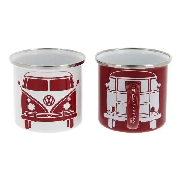 VW T1 BUS TASSES ÉMAILLÉES 2er SET 350ml - AVANT/BLANC ET ROUGE