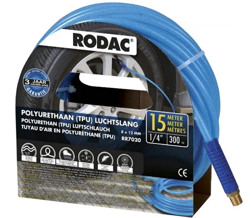 RODAC TUYAU D'AIR COMPRIMé PU 8X12MM 15M AVEC LIMITEURS DE COURBURE