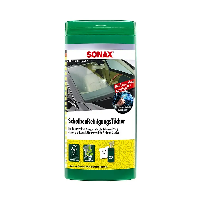LINGETTES NETTOYANTES POUR VITRES SONAX EN BOîTE PLASTIQUE (25PCS)