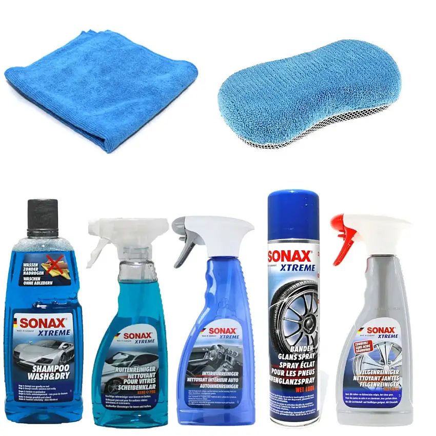 SONAX KIT DE PRODUITS DE NETTOYAGE LUXE 7 PIèCES POUR UN NETTOYAGE COMPLET DE LA VOITURE