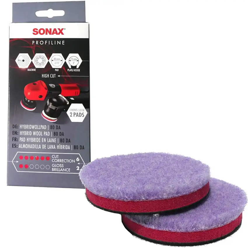 SONAX PROFILINE HYBRID WOOLPAD Ø80MM POUR L’éLIMINATION DES RAYURES PROFONDES