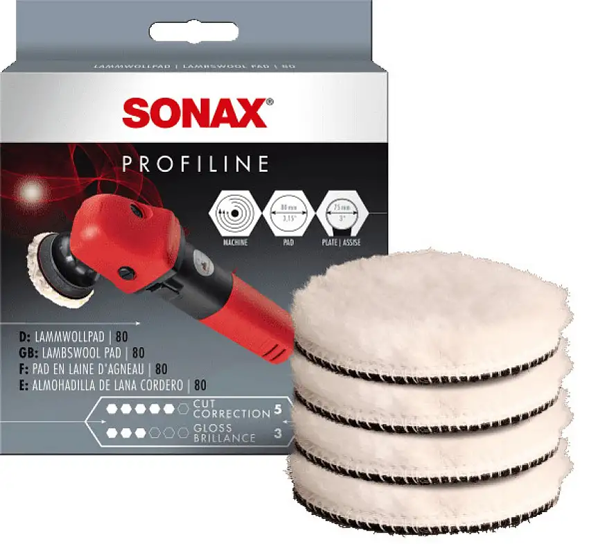 SONAX PROFILINE TAMPON LAINE D'AGNEAU MEDIUM 80MM POUR POLISSEUSES ROTATIVES