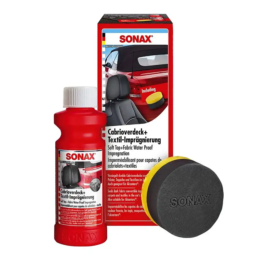 SONAX SOFT TOP + FABRIC WATER PROOF IMPREGNATION 250ML POUR TOITS CABRIOLET ET TEXTILES D'INTéRIEUR
