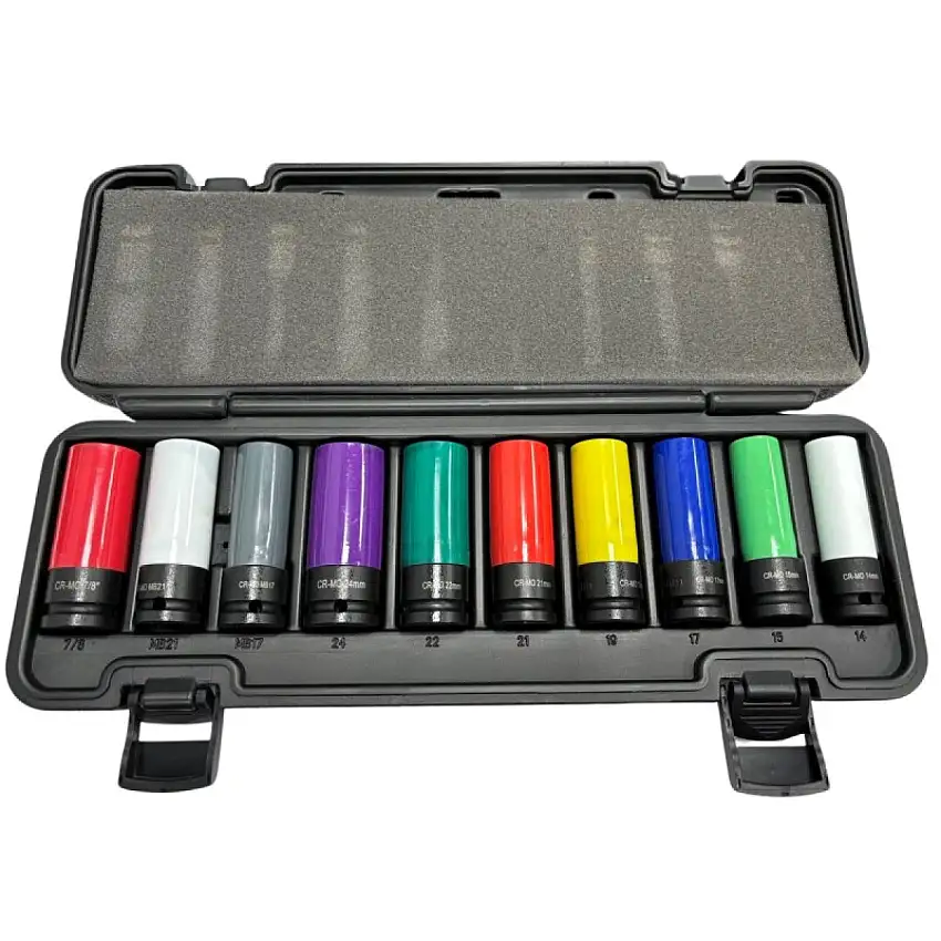 STEINER COFFRET DE DOUILLES à CHOC 1/2" LONGUES AVEC GAINE DE PROTECTION PLASTIQUE 10 PIèCES