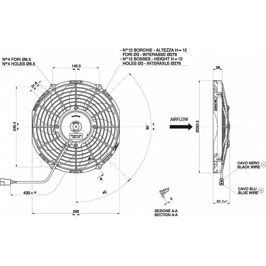 Ventilateur aspirant Ø 284 mm épaisseur 52 mm 12V SPAL VA11-AP7/C-57A