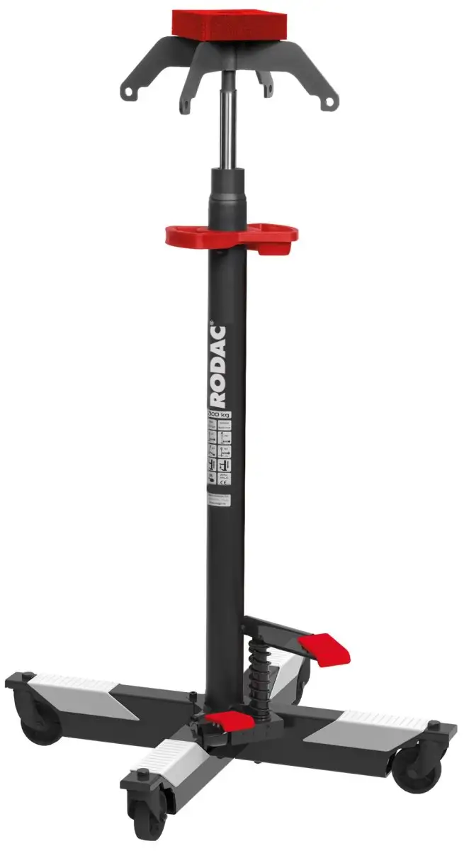 CRIC DE BOîTE DE VITESSES RODAC 300 KG AVEC PéDALE ET ROULETTES PIVOTANTES