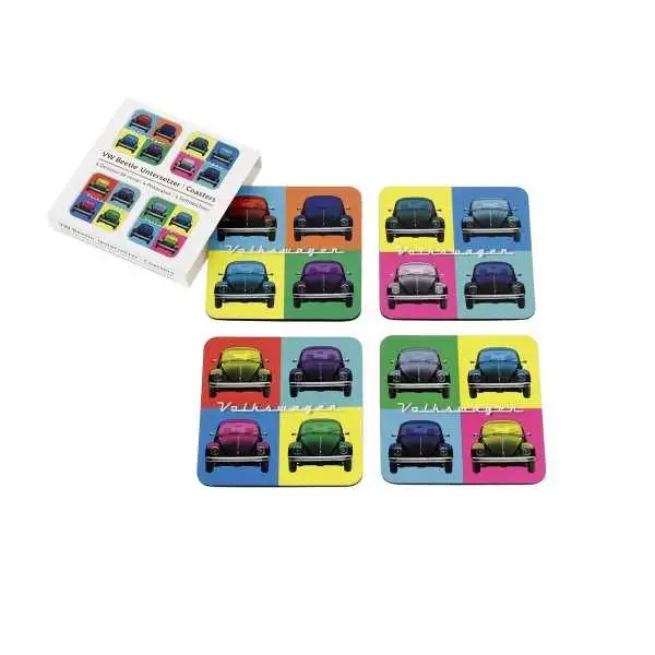 VW BEETLE COASTERS ENSEMBLE DE 4 PIÈCES DANS UNE POCHETTE EN PAPIER